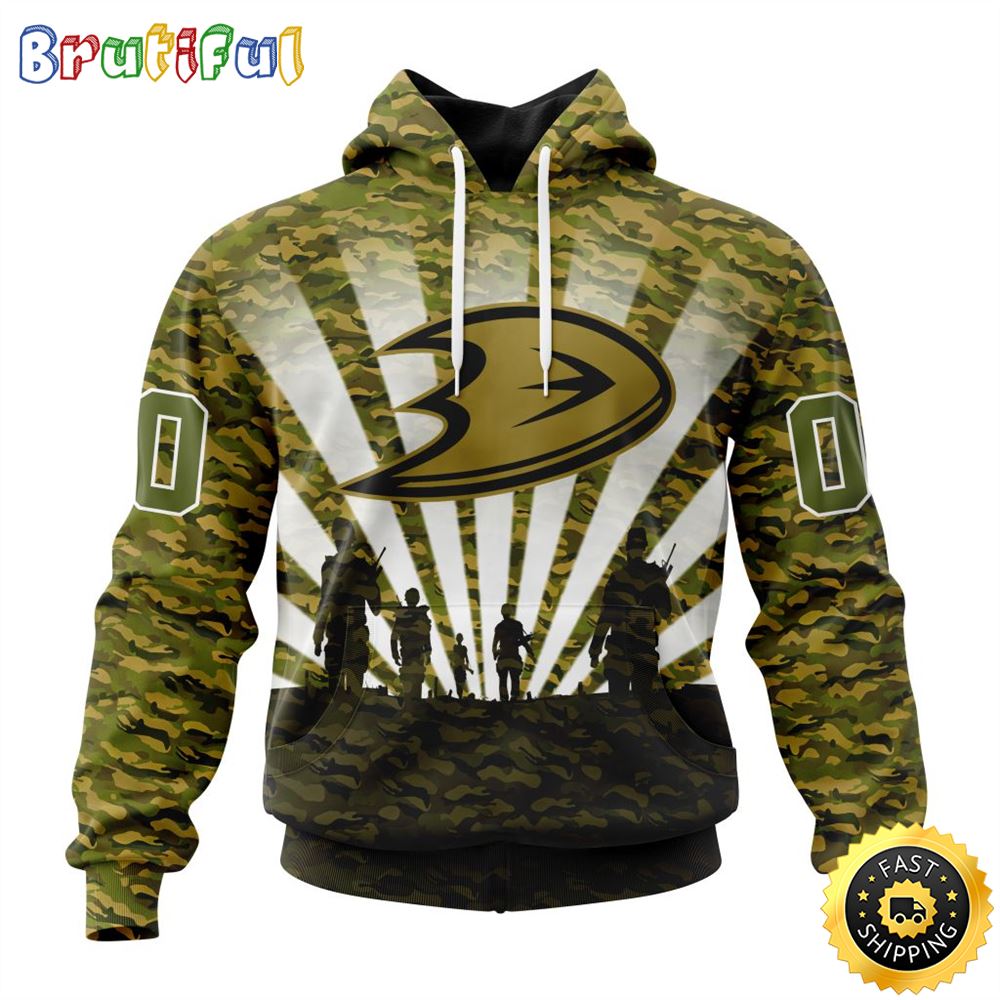 Personalized NHL Anaheim Ducks All Over Print 3D Hoodie Military Camo Kits For Veterans Day And Rememberance Day