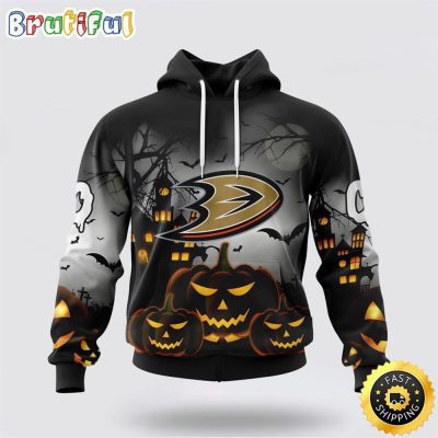 Personalized NHL Anaheim Ducks All Over Print 3D Hoodie Special Design Pumpkins For Halloween