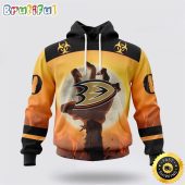Personalized NHL Anaheim Ducks All Over Print 3D Hoodie Special Zombie Design For Halloween