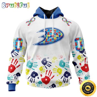 Personalized NHL Anaheim Ducks Autism Awareness Hands Design All Over Print 3D Hoodie Unisex Hoodie