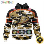 Personalized NHL Anaheim Ducks With Camo Team Color And Military Force Logo All Over Print 3D Hoodie Unisex Hoodie Tshirt Sweatshirt
