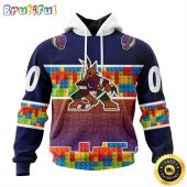 Personalized NHL Arizona Coyotes All Over Print 3D Hoodie Autism Awareness Design Unisex Hoodie