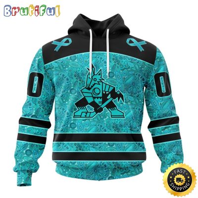 Personalized NHL Arizona Coyotes All Over Print 3D Hoodie Special Design Fight Ovarian Cancer Gift For Football Fans