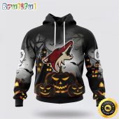 Personalized NHL Arizona Coyotes All Over Print 3D Hoodie Special Design Pumpkins For Halloween