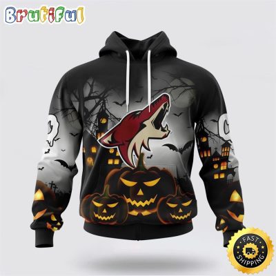Personalized NHL Arizona Coyotes All Over Print 3D Hoodie Special Design Pumpkins For Halloween