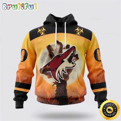 Personalized NHL Arizona Coyotes All Over Print 3D Hoodie Special Zombie Design For Halloween
