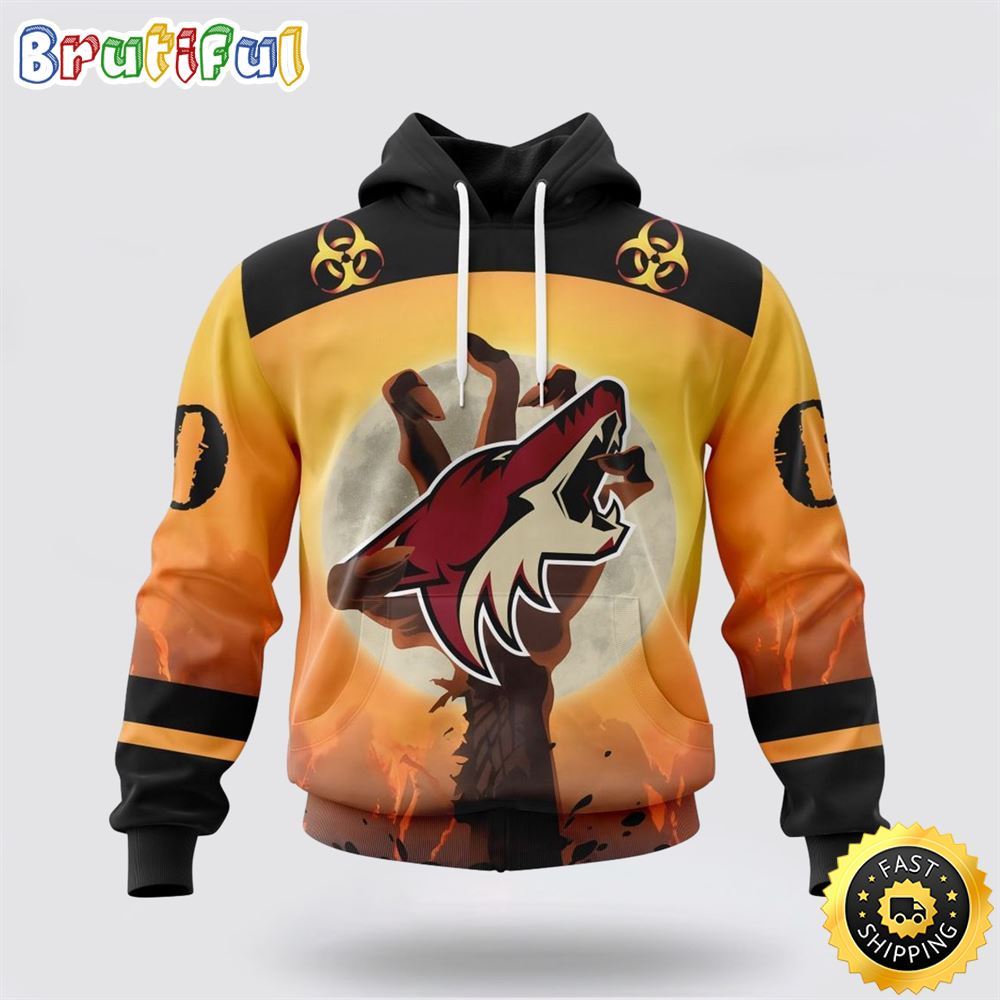 Personalized NHL Arizona Coyotes All Over Print 3D Hoodie Special Zombie Design For Halloween