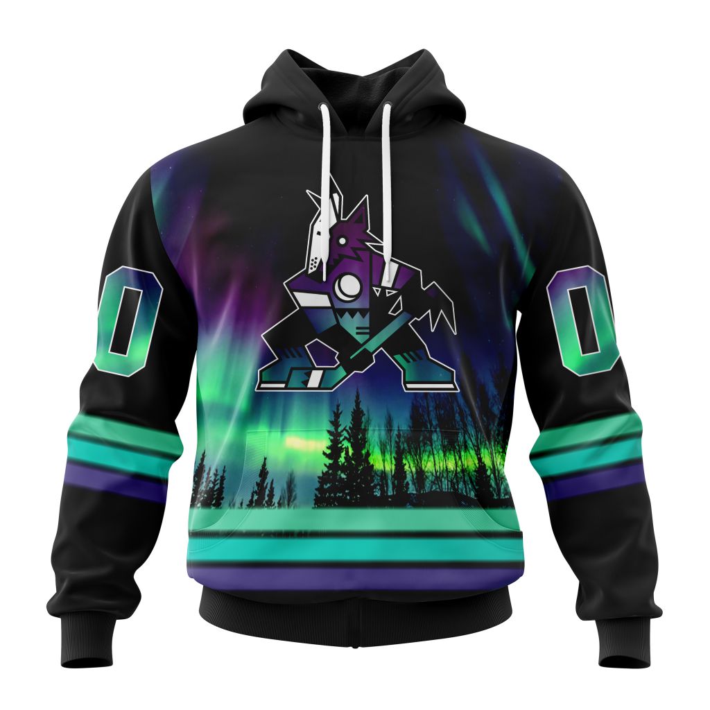 Personalized NHL Arizona Coyotes Hoodie Special Design With Northern Lights All Over Print 3D Hoodie Unisex