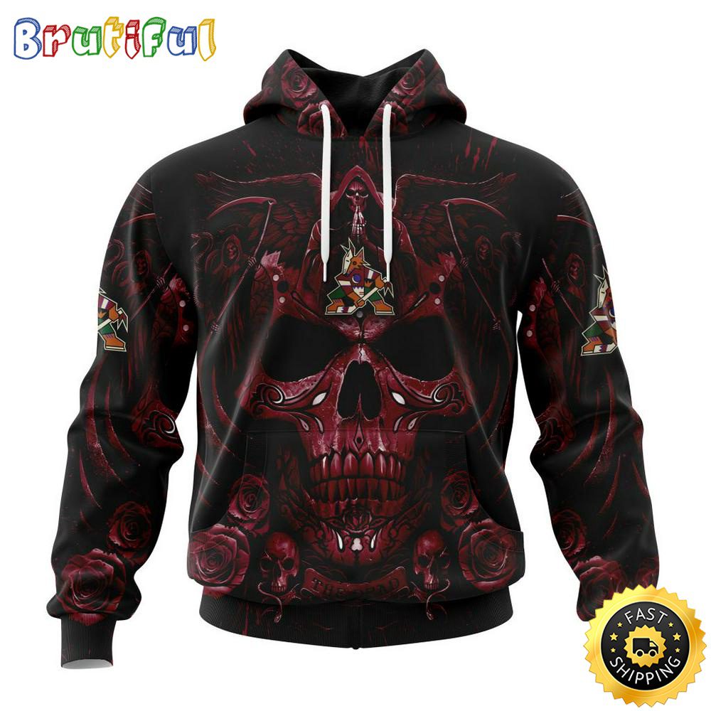 Personalized NHL Arizona Coyotes Hoodie Special Design With Skull Art All Over Print 3D Hoodie Unisex Tshirt Hoodie