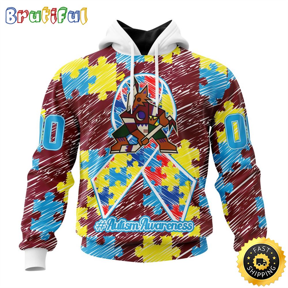 Personalized NHL Arizona Coyotes Special Autism Awareness Month All Over Print 3D Hoodie Unisex Hoodie