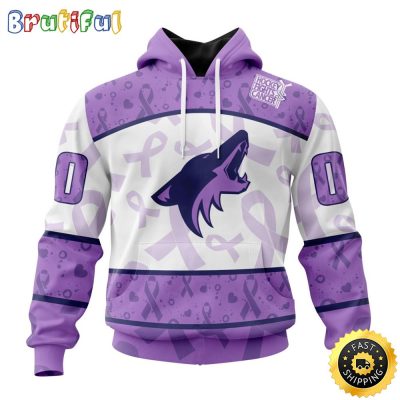 Personalized NHL Arizona Coyotes Special Lavender Hockey Fights Cancer All Over Print 3D Hoodie Unisex Hoodie Tshirt Sweatshirt