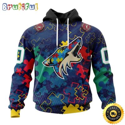 Personalized NHL Arizona Coyotes Specialized Fearless Against Autism All Over Print 3D Hoodie Unisex Hoodie