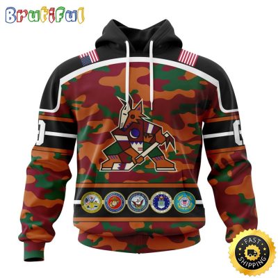Personalized NHL Arizona Coyotes With Camo Team Color And Military Force Logo All Over Print 3D Hoodie Unisex Hoodie Tshirt Sweatshirt
