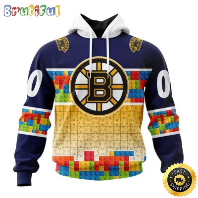 Personalized NHL Boston Bruins All Over Print 3D Hoodie Autism Awareness Design Unisex Hoodie