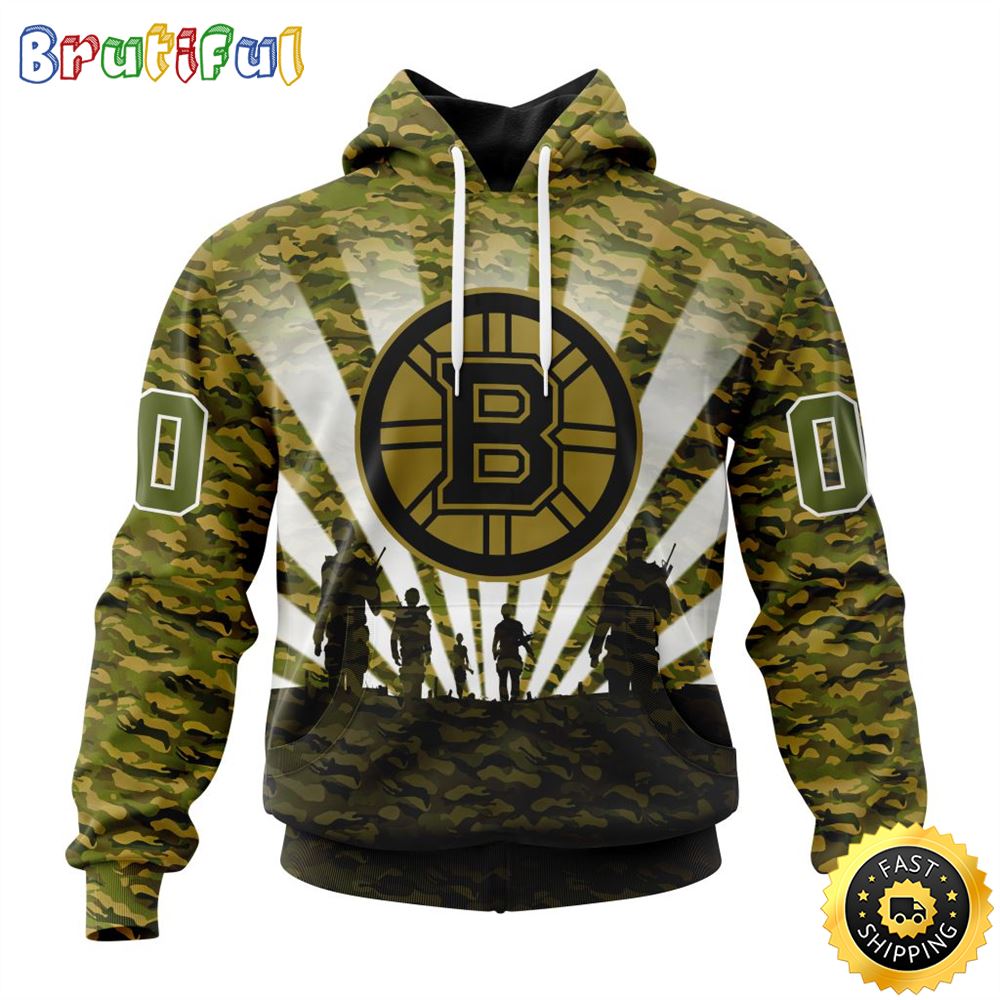 Personalized NHL Boston Bruins All Over Print 3D Hoodie Military Camo Kits For Veterans Day And Rememberance Day