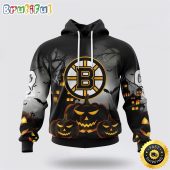 Personalized NHL Boston Bruins All Over Print 3D Hoodie Special Design Pumpkins For Halloween