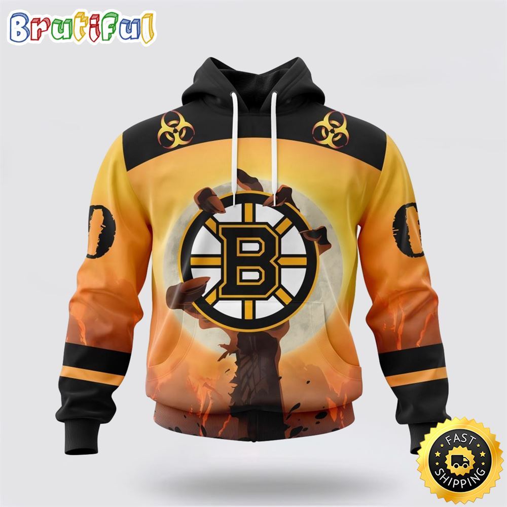 Personalized NHL Boston Bruins All Over Print 3D Hoodie Special Zombie Design For Halloween