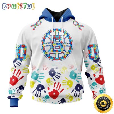 Personalized NHL Boston Bruins Autism Awareness Hands Design All Over Print 3D Hoodie Unisex Hoodie