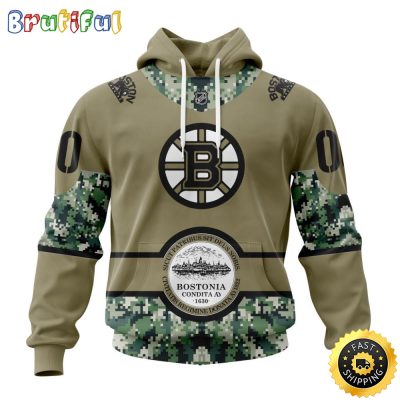 Personalized NHL Boston Bruins Hoodie Military Camo With City Or State Flag 3D Hoodie Unisex Tshirt Hoodie