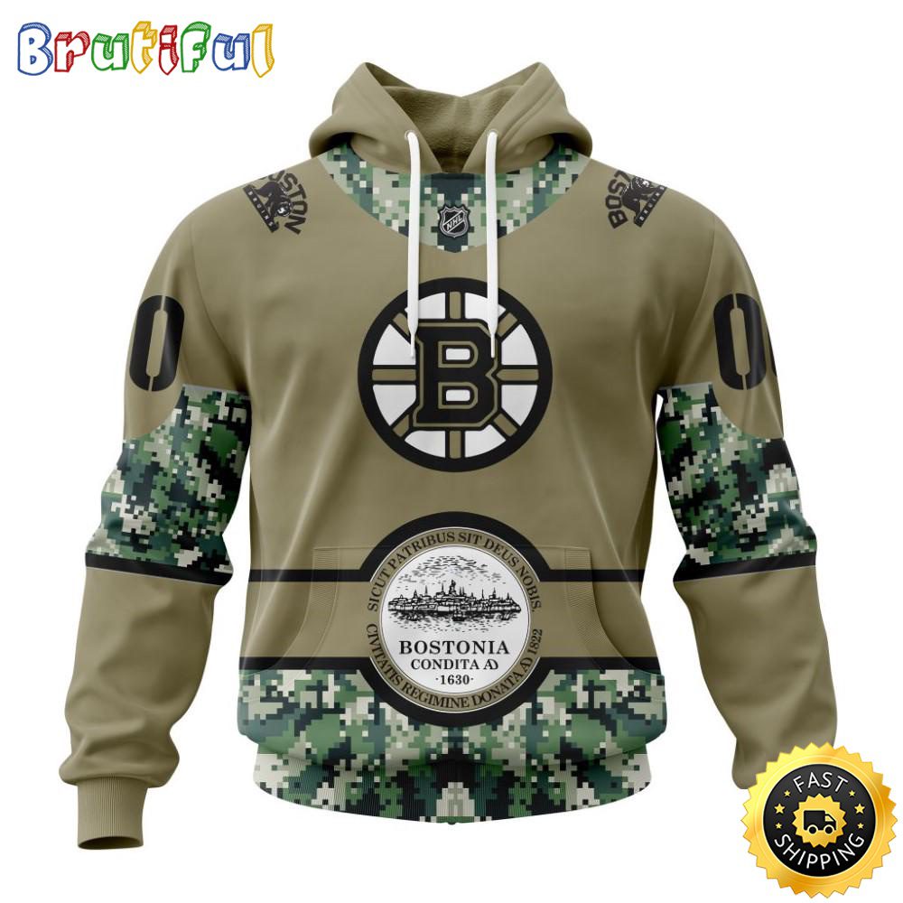 Personalized NHL Boston Bruins Hoodie Military Camo With City Or State Flag 3D Hoodie Unisex Tshirt Hoodie