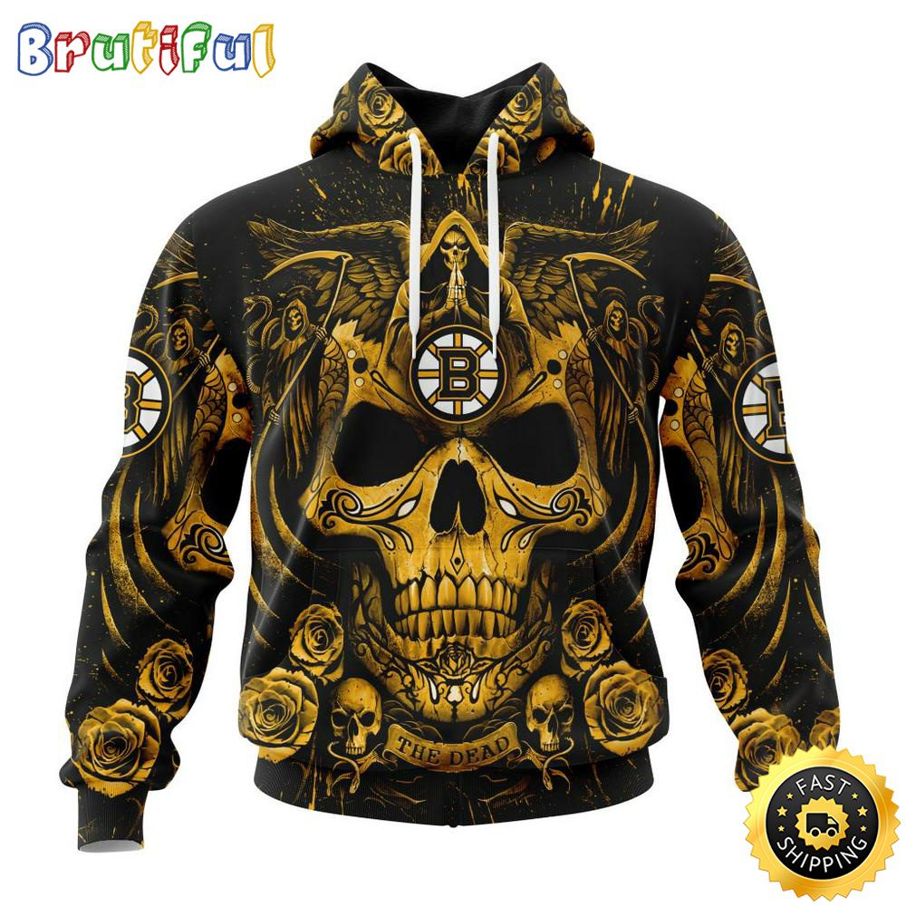 Personalized NHL Boston Bruins Hoodie Special Design With Skull Art All Over Print 3D Hoodie Unisex Tshirt Hoodie