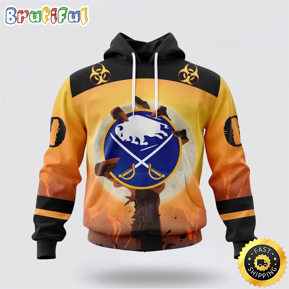 Personalized NHL Buffalo Sabres All Over Print 3D Hoodie Special Zombie Design For Halloween