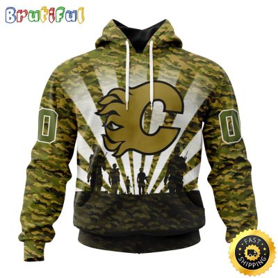 Personalized NHL Calgary Flames All Over Print 3D Hoodie Military Camo Kits For Veterans Day And Rememberance Day