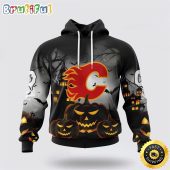 Personalized NHL Calgary Flames All Over Print 3D Hoodie Special Design Pumpkins For Halloween
