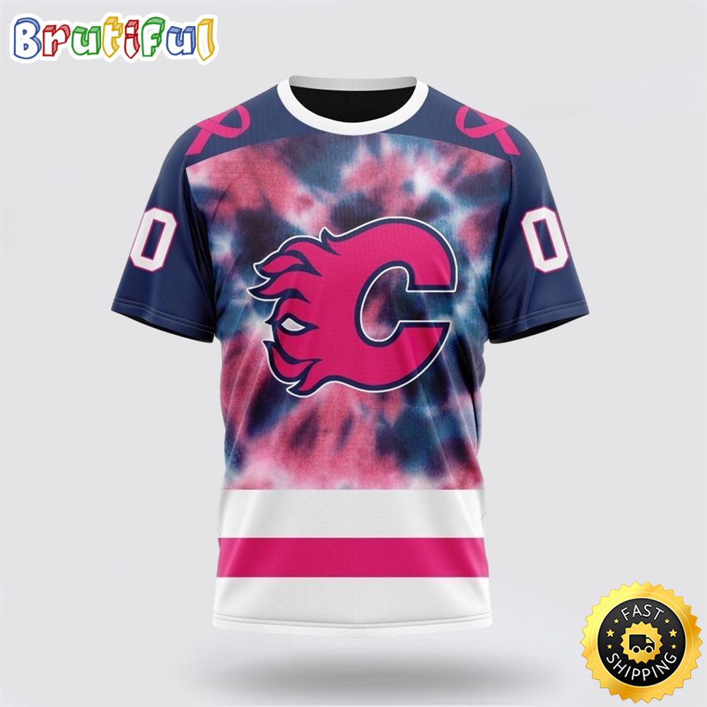 Personalized NHL Calgary Flames All Over Print 3D T Shirt Special Pink October Fight Breast Cancer Gift For Man And Women