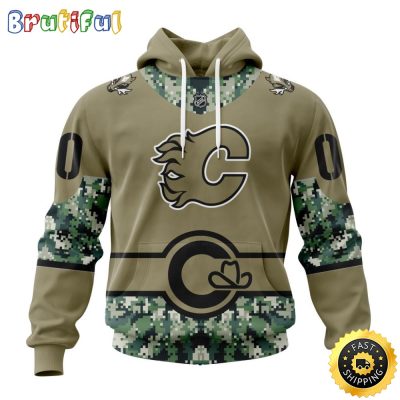 Personalized NHL Calgary Flames Hoodie Military Camo With City Or State Flag 3D Hoodie Unisex Tshirt Hoodie