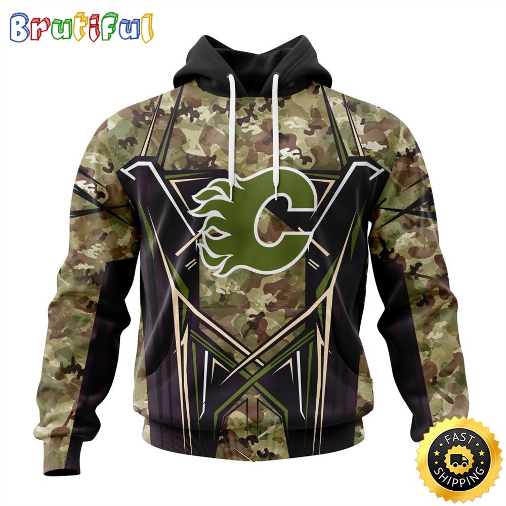 Personalized NHL Calgary Flames Hoodie Special Camo Color Design All Over Print 3D Unisex Hoodie