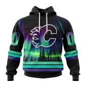 Personalized NHL Calgary Flames Hoodie Special Design With Northern Lights All Over Print 3D Hoodie Unisex