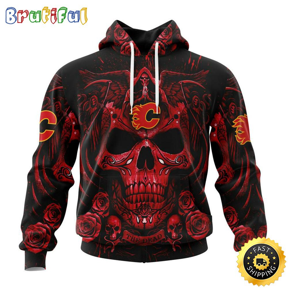 Personalized NHL Calgary Flames Hoodie Special Design With Skull Art All Over Print 3D Hoodie Unisex Tshirt Hoodie