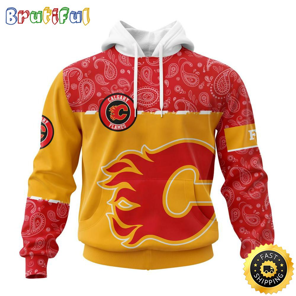 Personalized NHL Calgary Flames Hoodie Specialized Hockey With Paisley All Over Print Hoodie Unisex Tshirt Hoodie