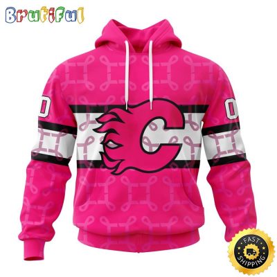 Personalized NHL Calgary Flames I Pink I Can In October We Wear Pink Breast Cancer All Over Print 3D Hoodie Unisex Hoodie Tshirt Sweatshirt