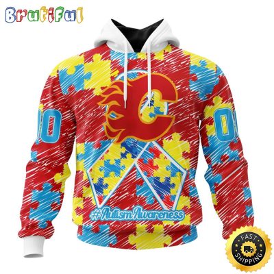 Personalized NHL Calgary Flames Special Autism Awareness Month All Over Print 3D Hoodie Unisex Hoodie