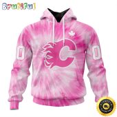 Personalized NHL Calgary Flames Special Pink Tie-Dye All Over Print 3D Hoodie Unisex Hoodie Tshirt Sweatshirt