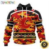 Personalized NHL Calgary Flames With Camo Team Color And Military Force Logo All Over Print 3D Hoodie Unisex Hoodie Tshirt Sweatshirt