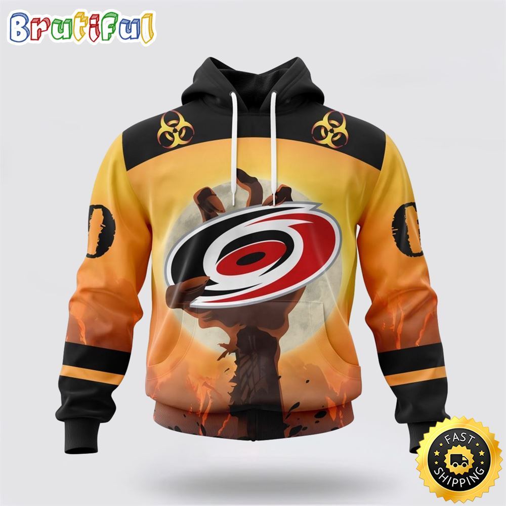 Personalized NHL Carolina Hurricanes All Over Print 3D Hoodie Special Zombie Design For Halloween