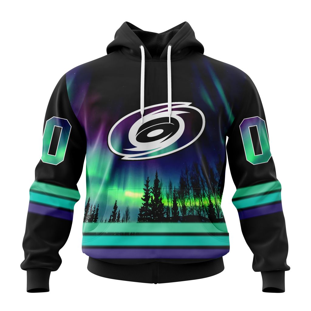 Personalized NHL Carolina Hurricanes Hoodie Special Design With Northern Lights All Over Print 3D Hoodie Unisex