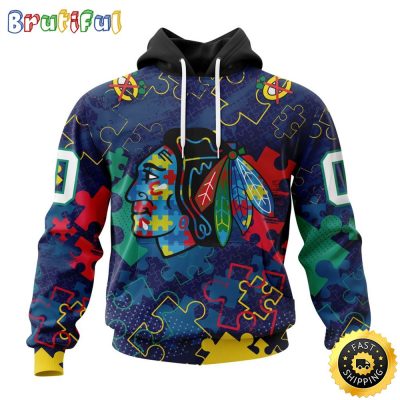 Personalized NHL Chicago BlackHawks Specialized Fearless Against Autism All Over Print 3D Hoodie Unisex Hoodie