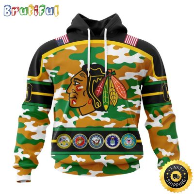 Personalized NHL Chicago BlackHawks With Camo Team Color And Military Force Logo All Over Print 3D Hoodie Unisex Hoodie Tshirt Sweatshirt