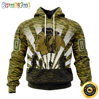 Personalized NHL Chicago Blackhawks All Over Print 3D Hoodie Military Camo Kits For Veterans Day And Rememberance Day