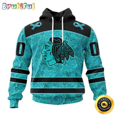 Personalized NHL Chicago Blackhawks All Over Print 3D Hoodie Special Design Fight Ovarian Cancer Gift For Football Fans