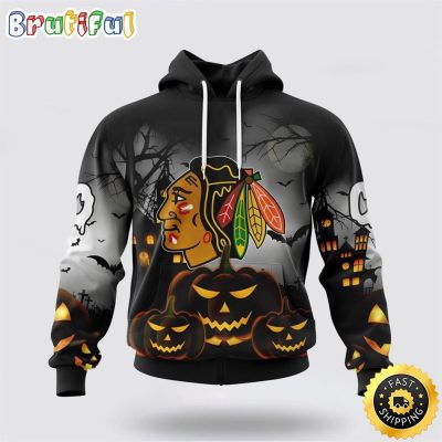 Personalized NHL Chicago Blackhawks All Over Print 3D Hoodie Special Design Pumpkins For Halloween