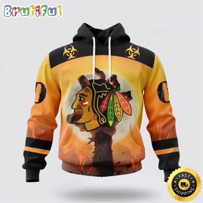 Personalized NHL Chicago Blackhawks All Over Print 3D Hoodie Special Zombie Design For Halloween