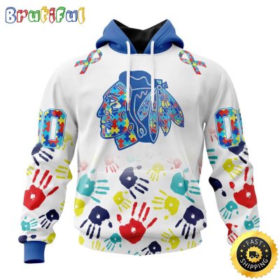 Personalized NHL Chicago Blackhawks Autism Awareness Hands Design All Over Print 3D Hoodie Unisex Hoodie