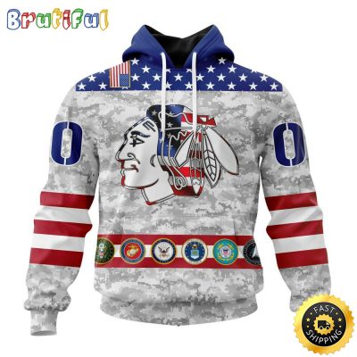 Personalized NHL Chicago Blackhawks Hoodie Armed Forces Appreciation All Over Print 3D Hoodie Unisex Tshirt Hoodie