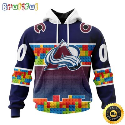 Personalized NHL Colorado Avalanche All Over Print 3D Hoodie Autism Awareness Design Unisex Hoodie