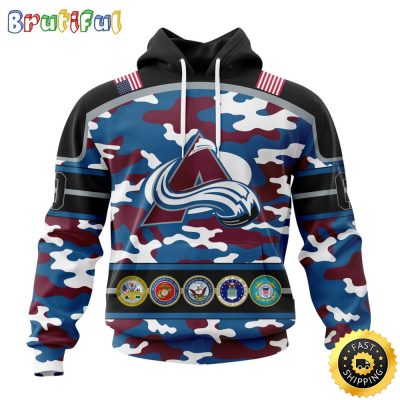 Personalized NHL Colorado Avalanche With Camo Team Color And Military Force Logo All Over Print 3D Hoodie Unisex Hoodie Tshirt Sweatshirt
